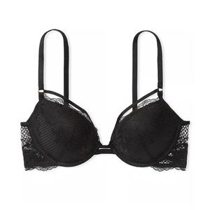 NWOT Victoria Secret Very Sexy Push Up Black Lace Leather Detail 34D